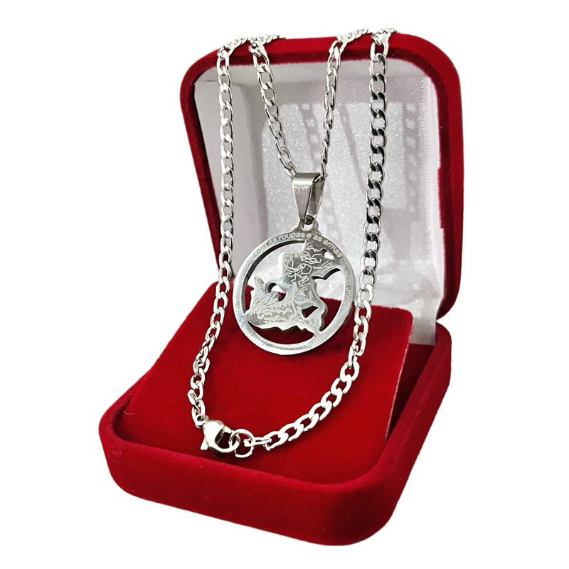 Correntinha Masculina com Pingente São Jorge Aço Inox 316l