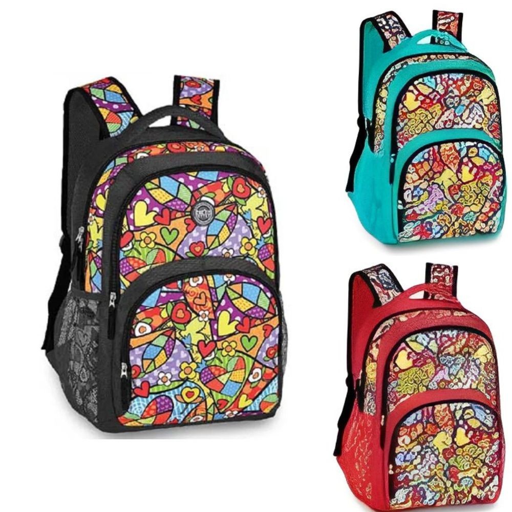 Mochila Escolar Juvenil Cross Style Romero Britto Arte Bolsa Unisex Clio