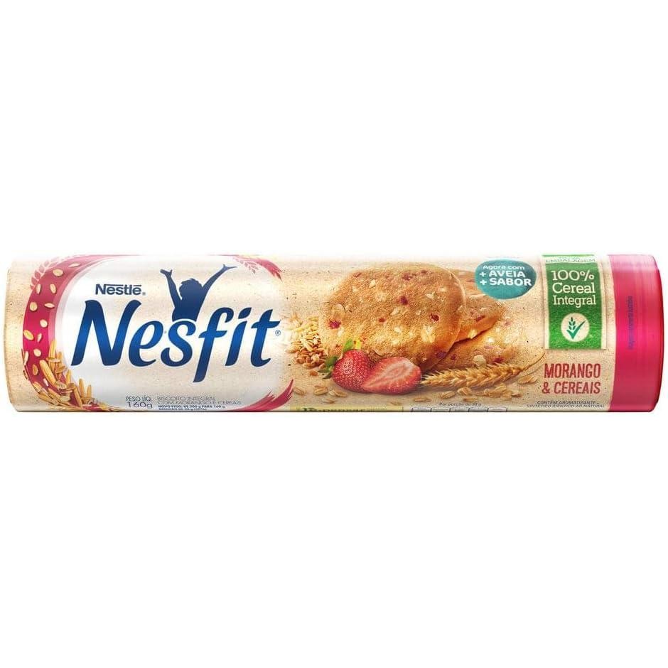 Kit C/ 3 bolacha Nesfit Biscoito Morango e Cereais 160g