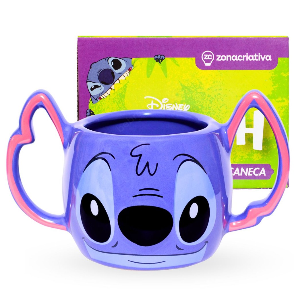 Caneca em Cerâmica 3D Alça Orelhinhas Stitch Disney 450ml - Zona Criativa