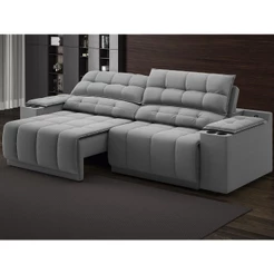 Sofá com Porta Copos Carregador USB Ret Rec Samurai 2,30m Velosuede Grafite - NETSOFAS