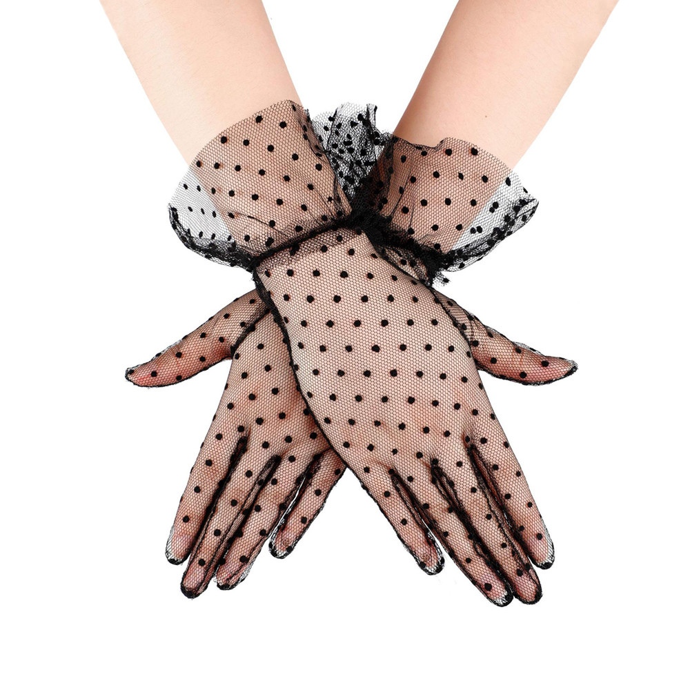 Malha Gaze Ultra Fina Luvas Femininas Curto Renda Tule Transparente Preto Branco Bolinhas Soltas UV Dedo Cheio Protetor em Oferta na Shopee