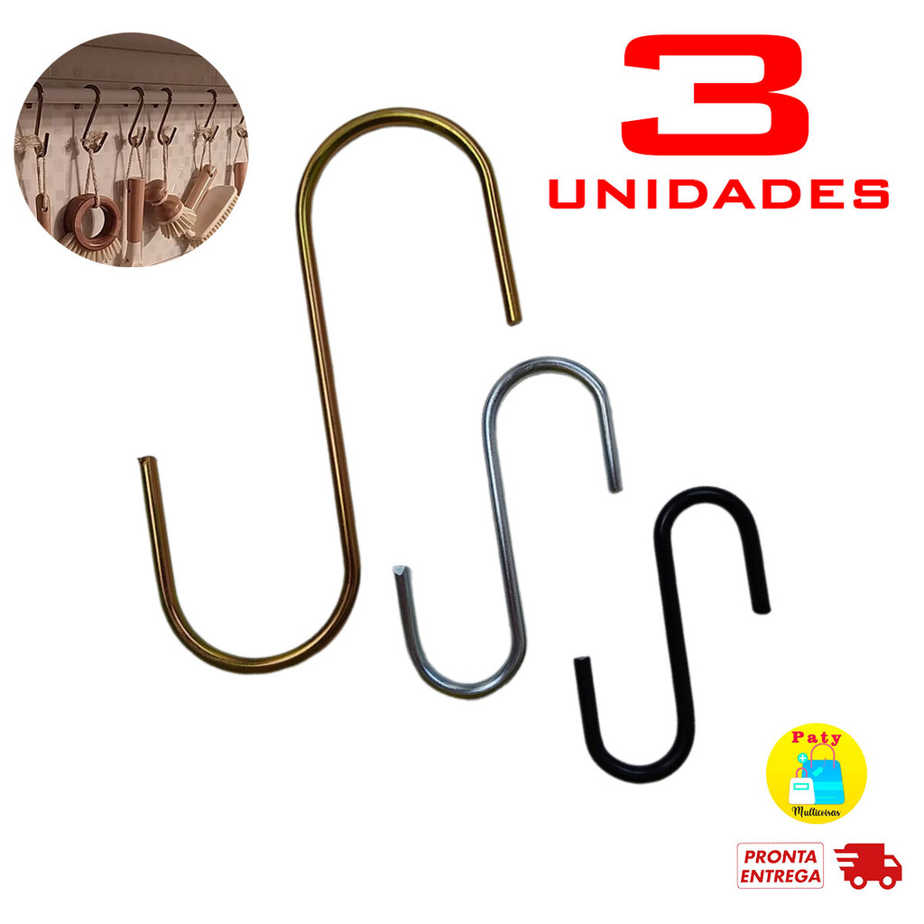 Kit 1 a 3 Gancho em S para pendurar vaso de parede jardim vertical multiuso flores em Oferta na Shopee