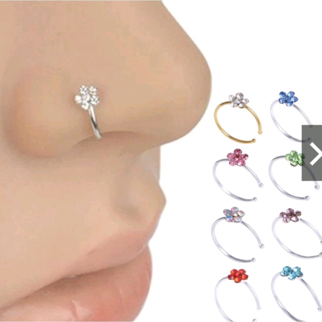 Feeling 316L kit 4 piercing argola de pressão  nariz prata com as florzinha misturado