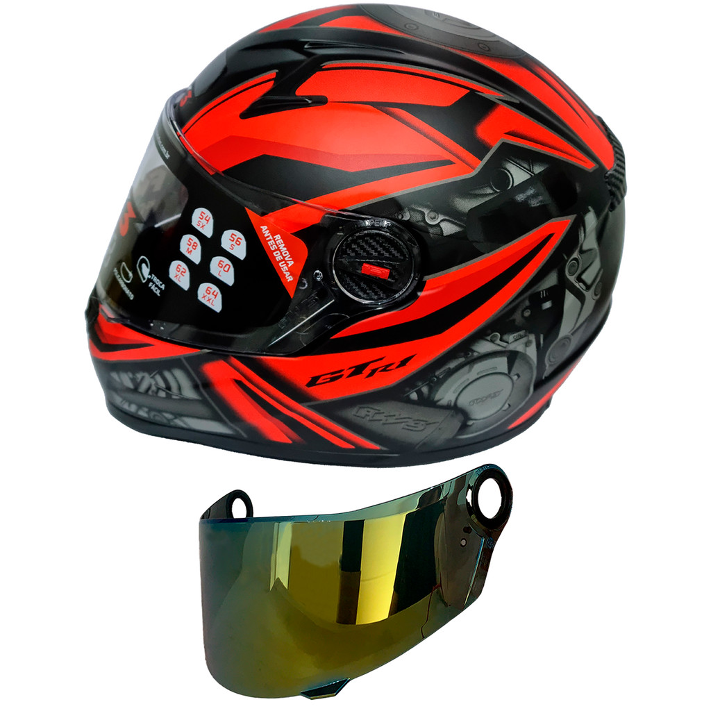 Capacete Moto Fechado Fw3 Gtn R1 Vermelho Fosco + Viseira Dourada FW3 - Spare Parts and Accessories for Vehicles