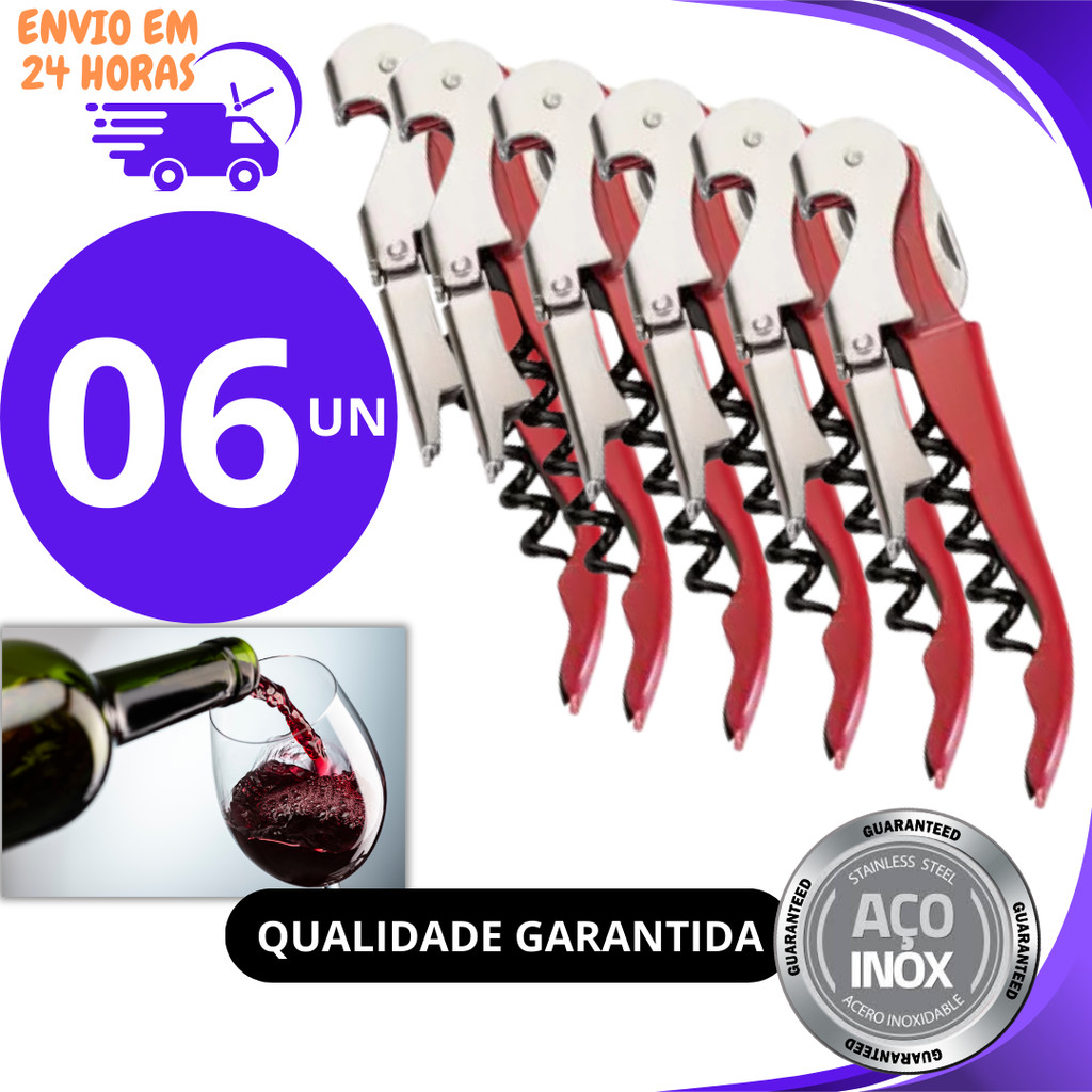 Conjunto 6, 3 ou 2 un Saca Rolhas de Vinho Abridor de Garrafa de Aço Inox Cortador de Capsula 3 em 1