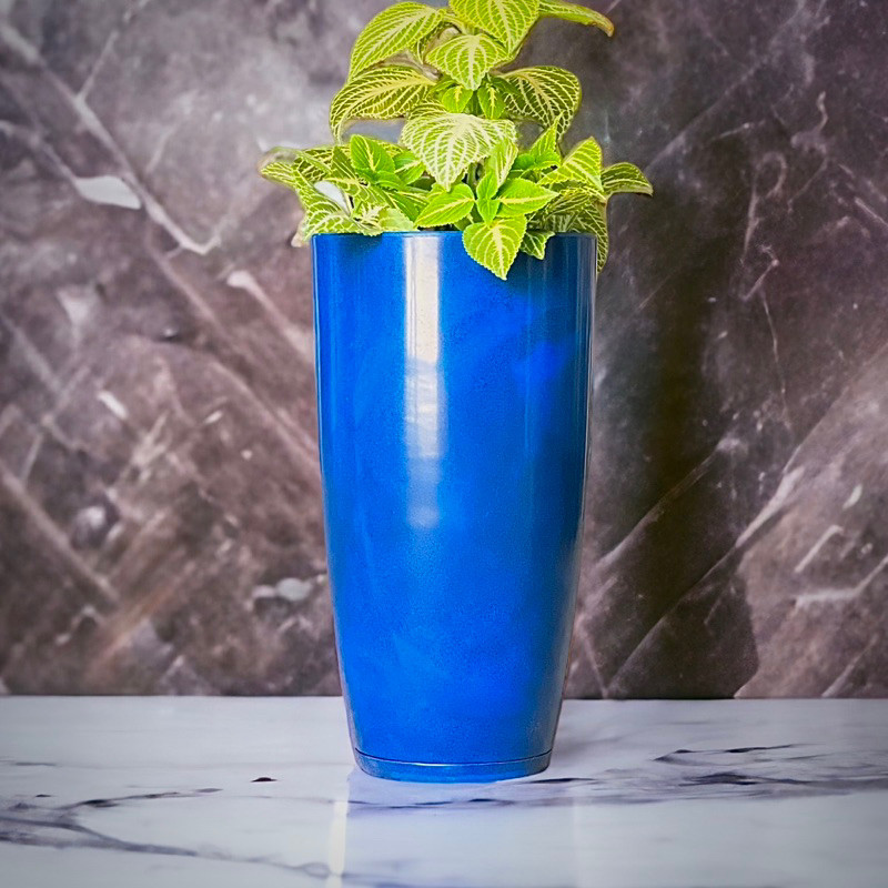 Vaso para plantas polietileno espelhado liso Paris n4 com prato coletor