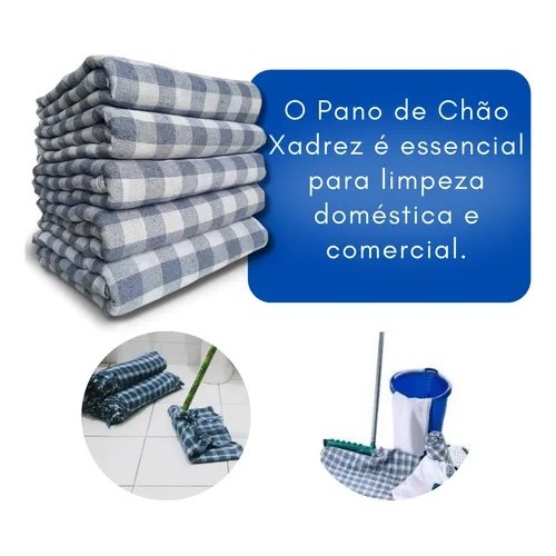 5 Unidades Pano De Chão Xadrez 47cm x 70cm Saco Duplo 100 % Algodão