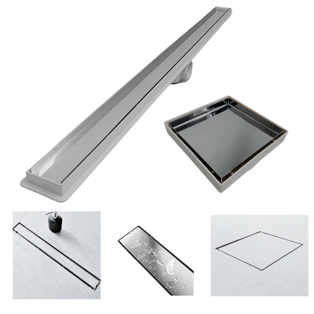 Kit Ralo Linear Banheiro 5x80 + Ralo 15x15 Inox Oculto Branco Box Lavabo Dentro e Fora