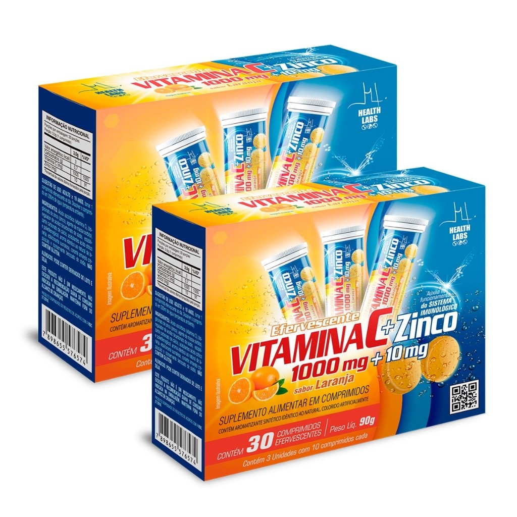 2un Vitamina C Zinco Efervescente 30 Comprimidos - Health Labs