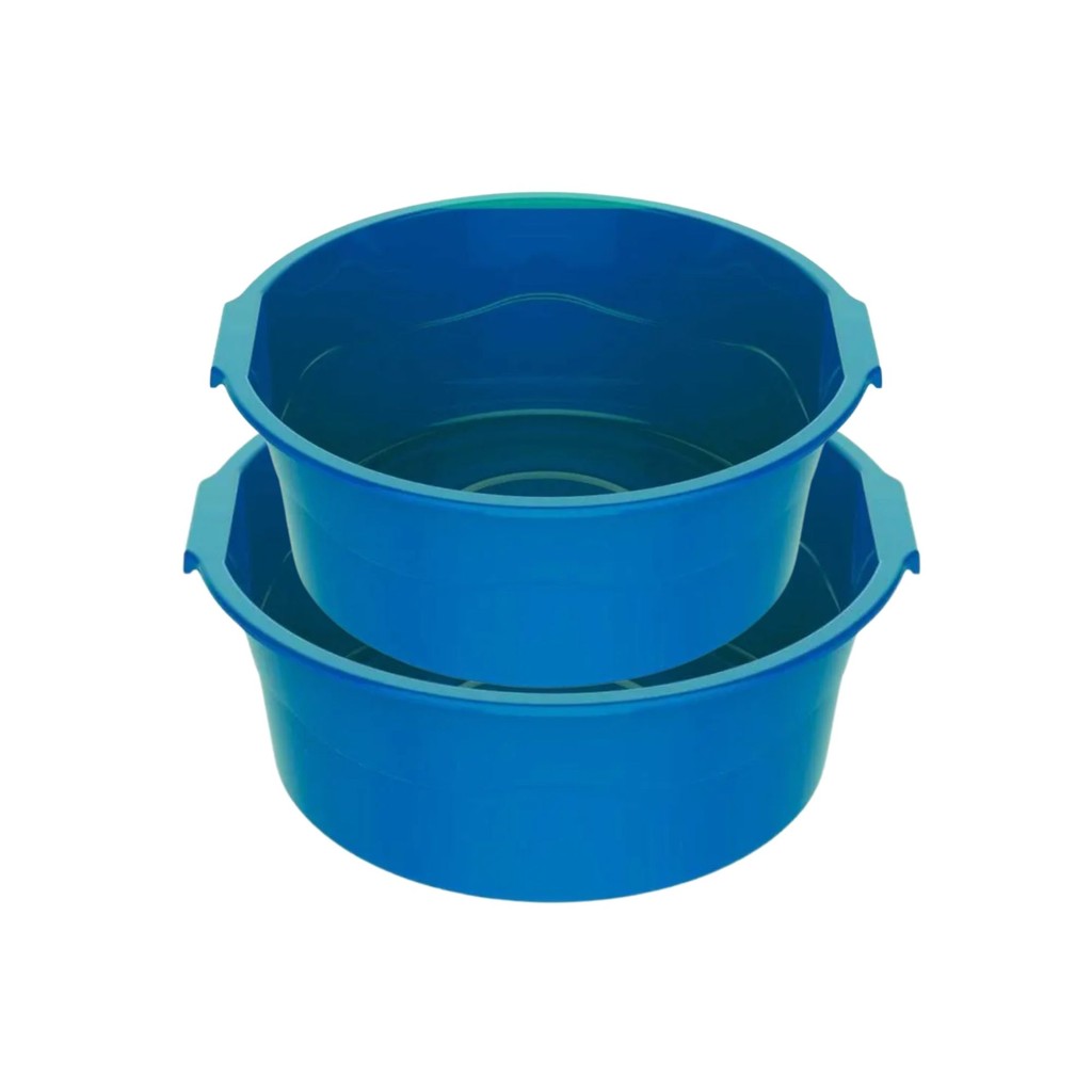 Kit 2 Bacias Plásticas Multiuso 17/28 Litros Redonda Azul Uninjet Design Ondulado Para Limpeza