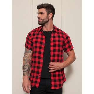 Camisa Xadrez Masculina Camisa Manga Curta Viscose Masculino Colorida Quadriculada Junina