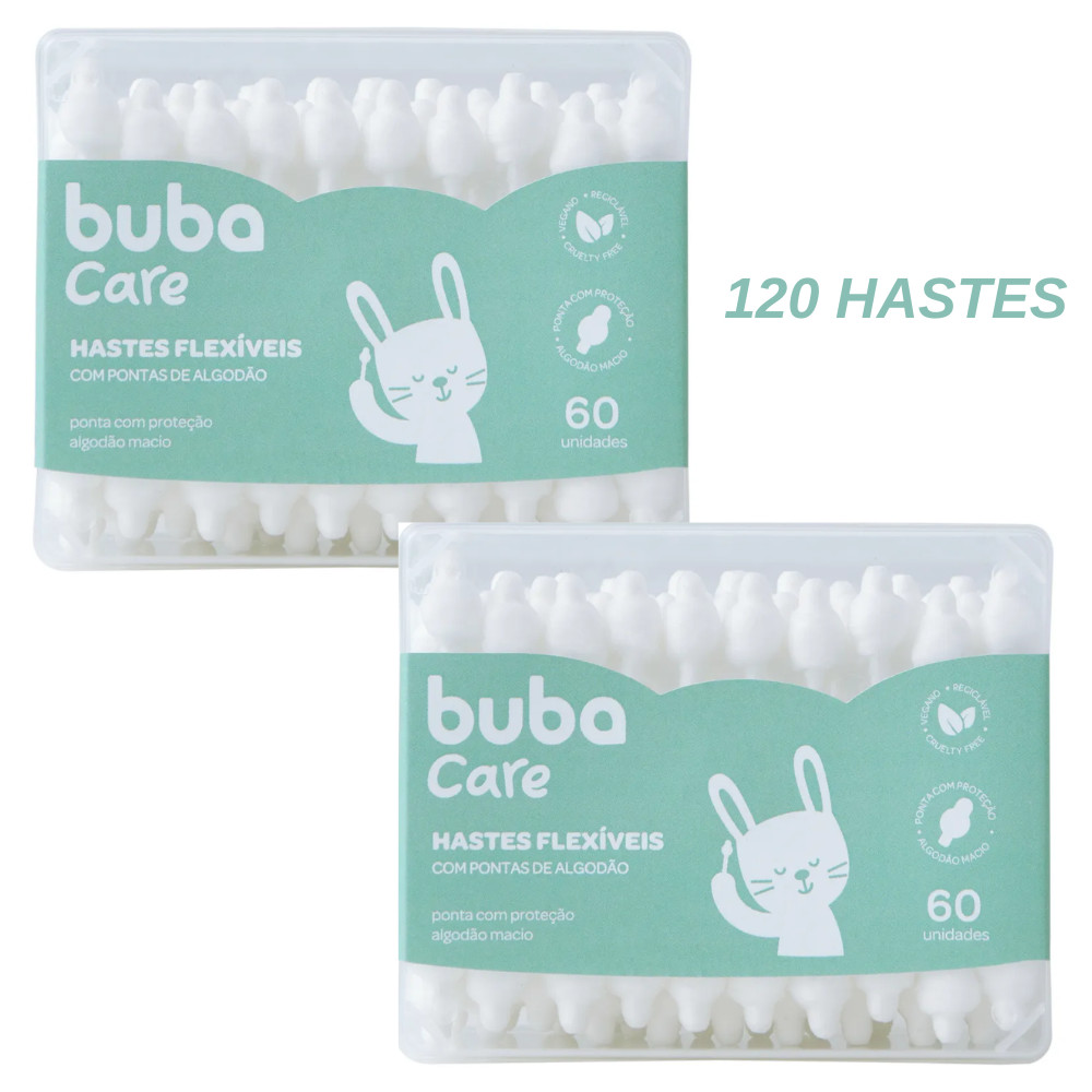 KIT C/ 2UN HASTES FLEXIVEIS COTONETE PARA BEBE 60 UNIDADES CADA - BUBA