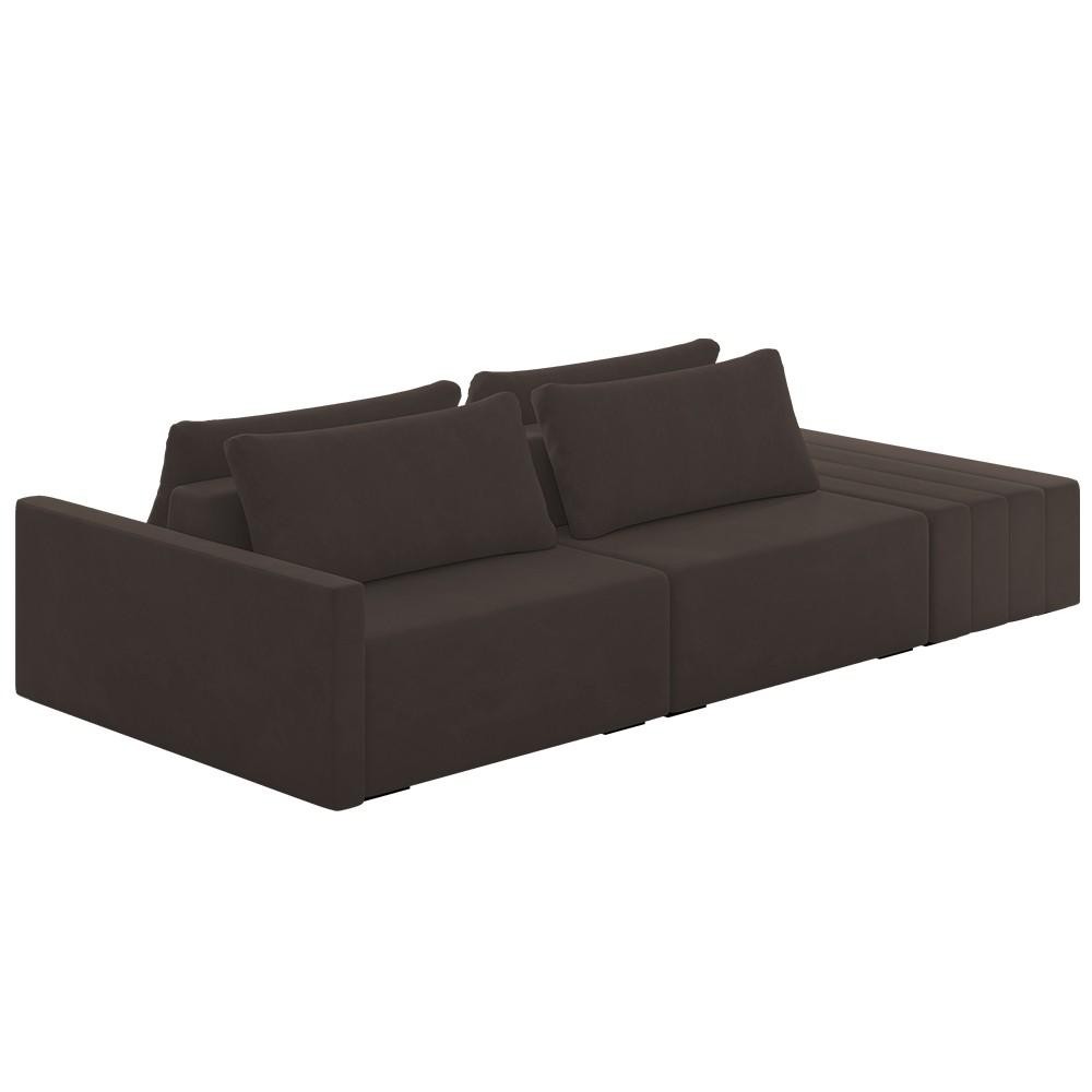 Sofá Ilha Modular com Puff para Sala Living 232cm Georgia Z08 Veludo Marrom - Mpozenato