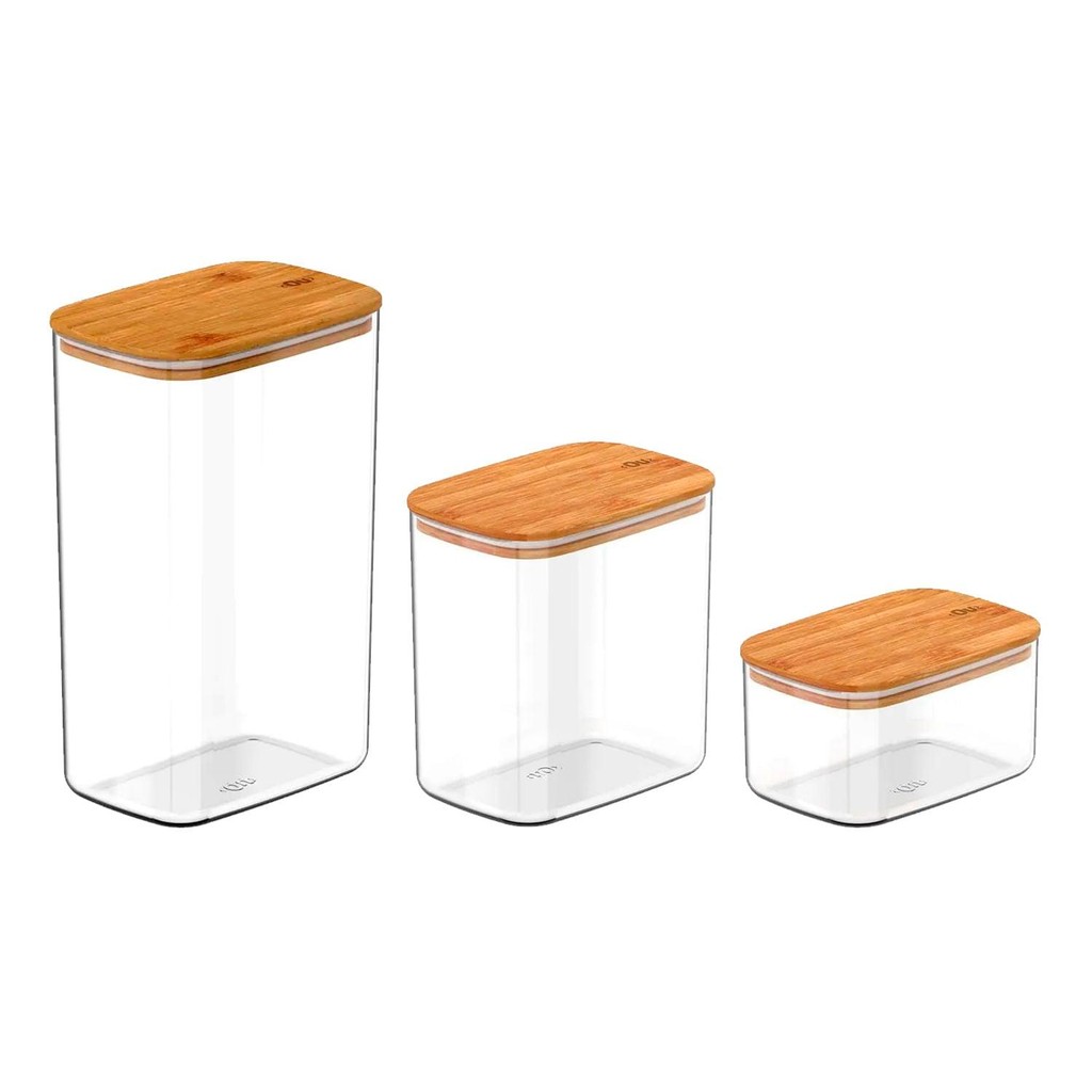 Kit de potes herméticos retangulares Ou 3 peças Linha Keep - Natural em Oferta na Shopee