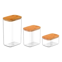 Kit de potes herméticos retangulares Ou 3 peças Linha Keep - Natural