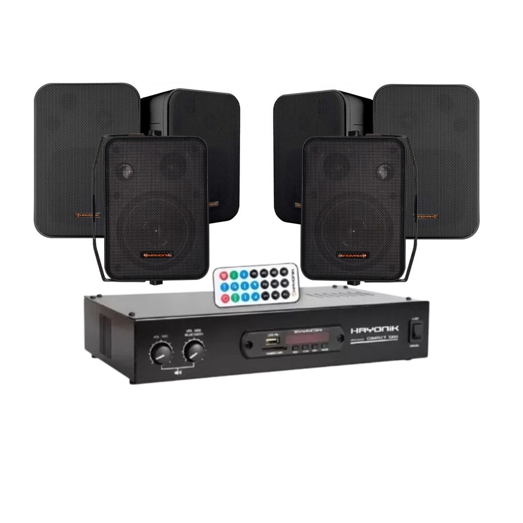 Kit Som Ambiente Amplificador 1000 80w Rms + 6 Caixas Acústica Hayonik