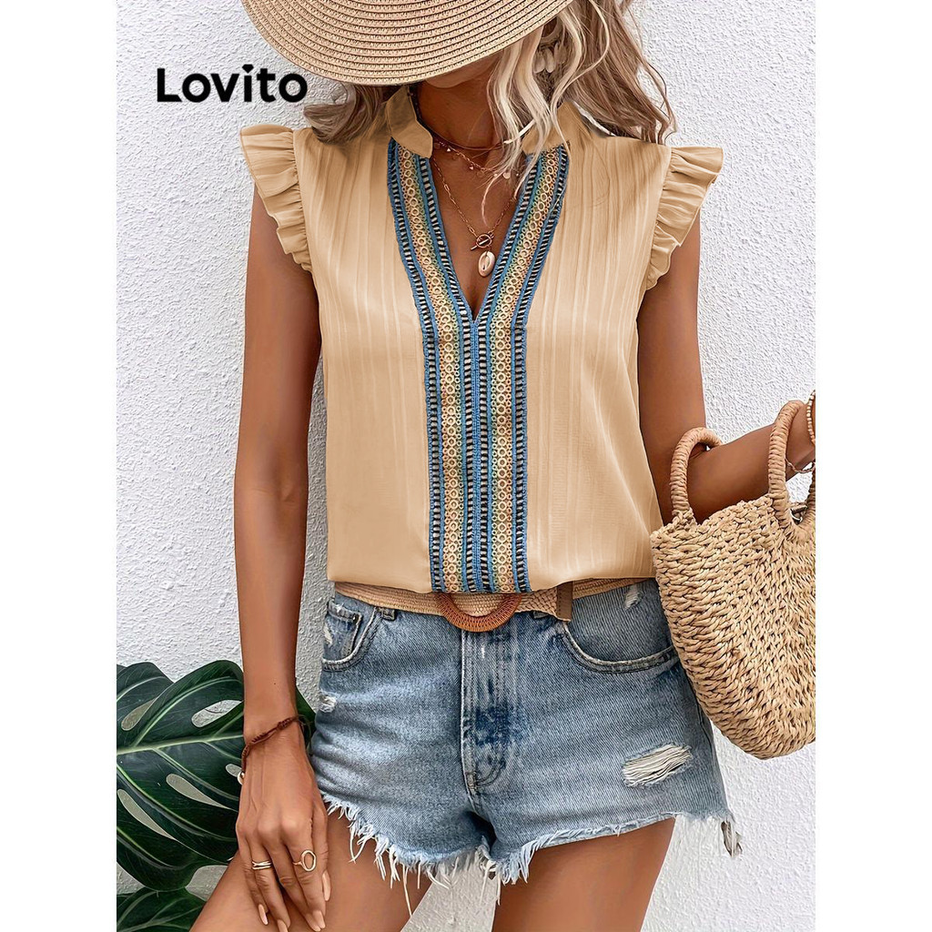Lovito Blusa feminina casual com estampa tribal e alface LNL77118 - Women Clothes