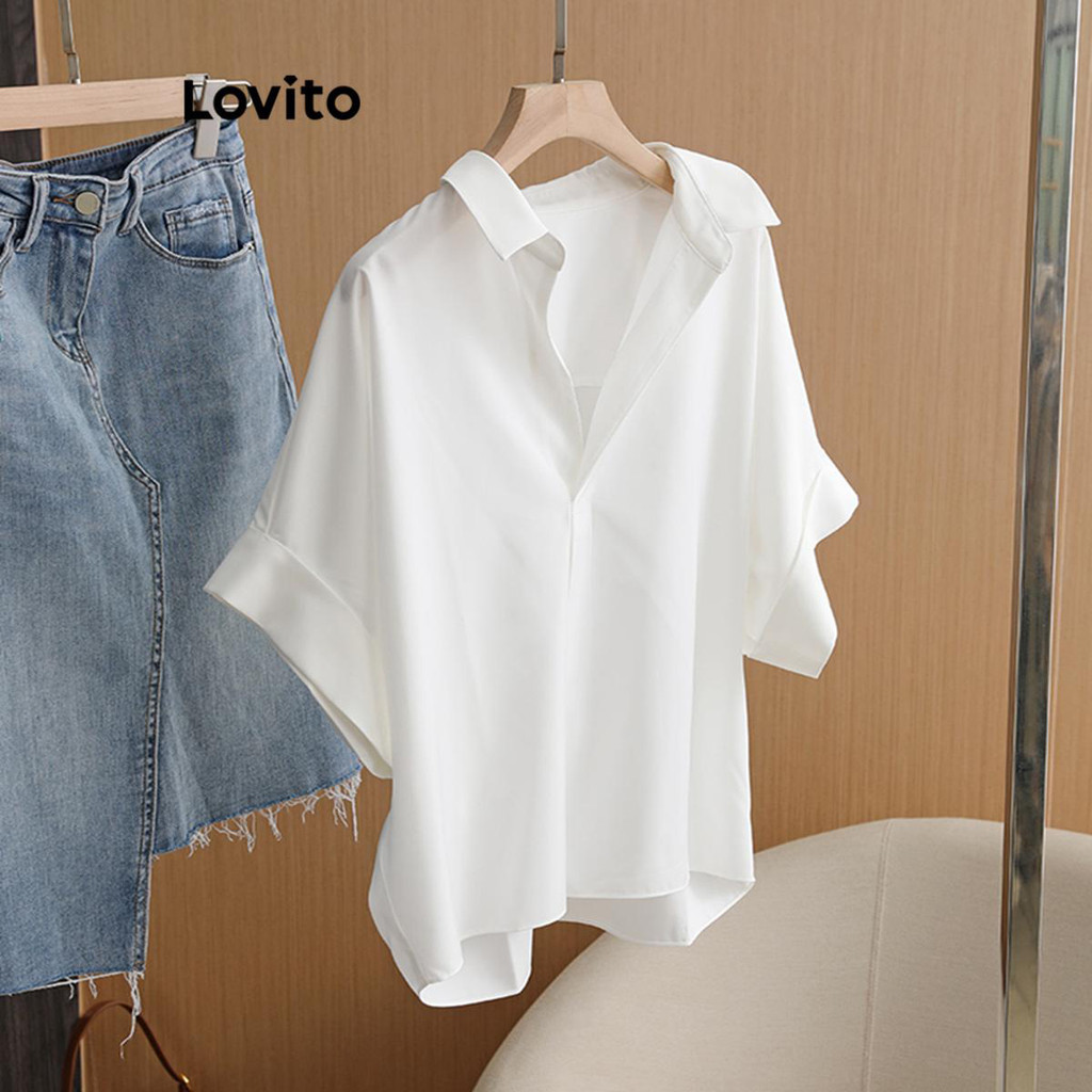Lovito Blusa Casual Lisa Blusa Alta Baixa Para Mulheres LNE49070 em Oferta na Shopee