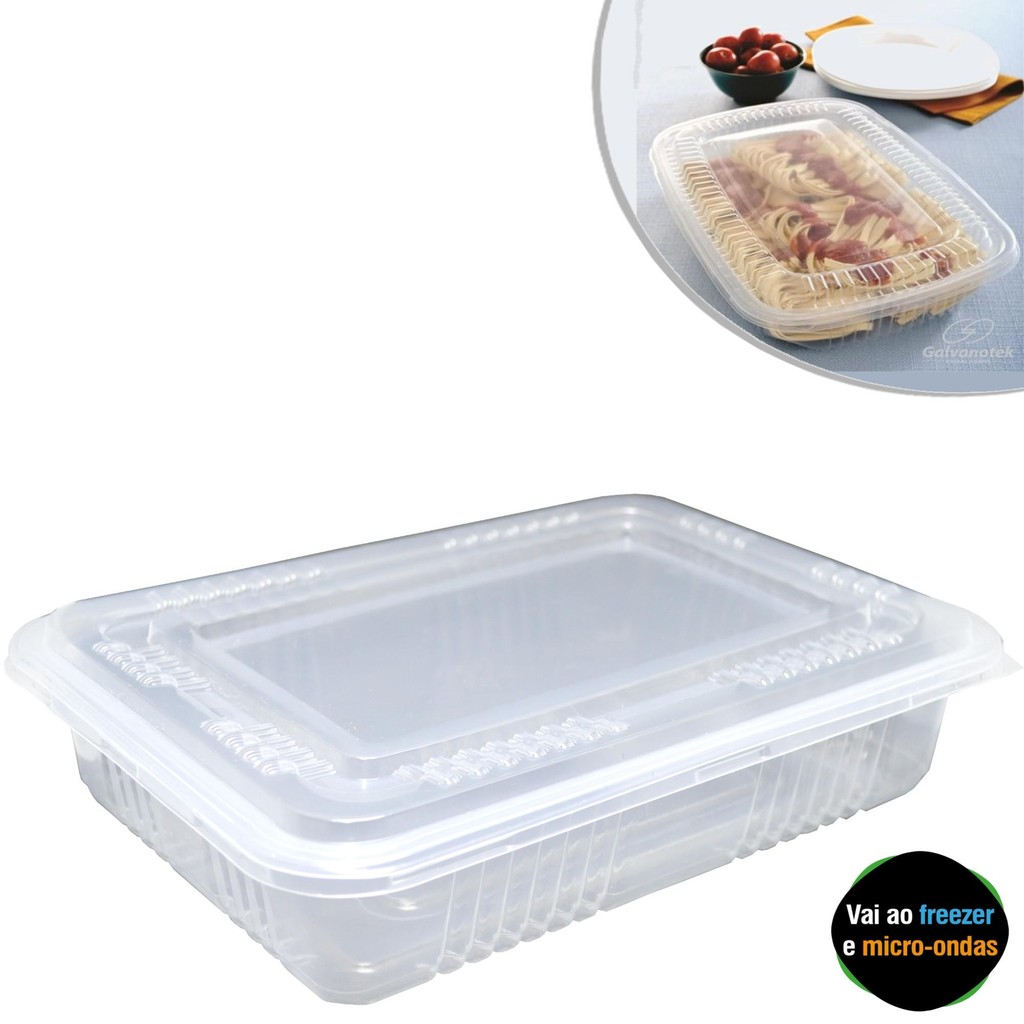 Marmita de Plástico Retangular Transparente com Tampa para Freezer ou Microondas Ref. G 300 1.600ml