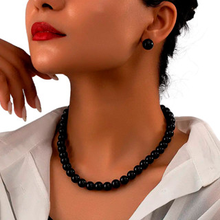 Kit Colar + Brinco Pérola Preto Delicado Festa Presente Luxo em Oferta na Shopee