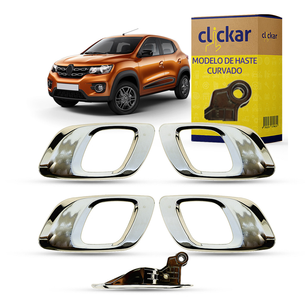 Kit 4 Gatilho Maçaneta Interna da Porta Dianteira Traseira Cromada Haste Curvada Renault Kwid 16 17 2018 2019 2020 21 22