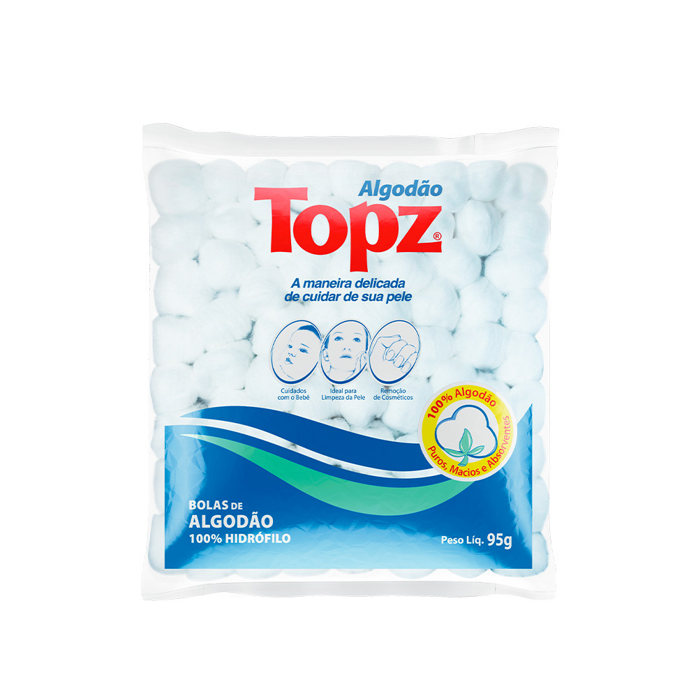 Algodão Bolas Topz 95g 100% Hidrófilo em Oferta na Shopee
