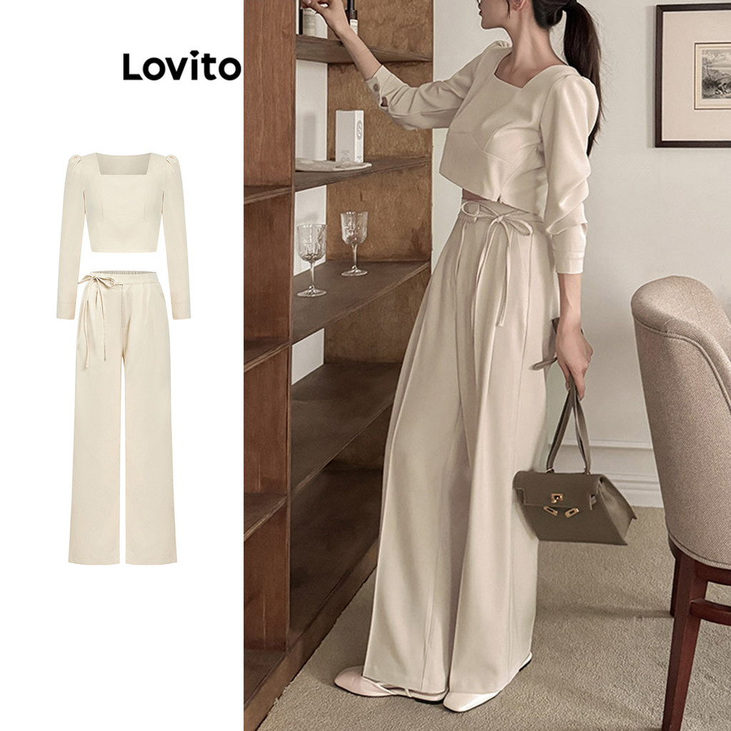 Lovito Conjuntos De Calças Casuais, Blusas Ou Calças Lisas Lavadas Para Mulheres L110AD132 - Women Clothes