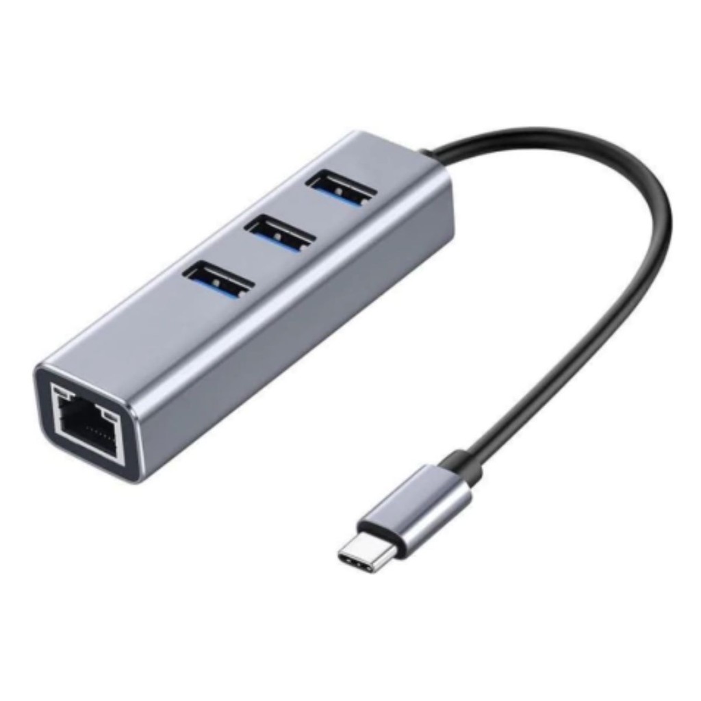 Hub USB Tipo C  5Gbps + rede 10/100/1000 + 3 Portas USB 3.0 - TEBERA