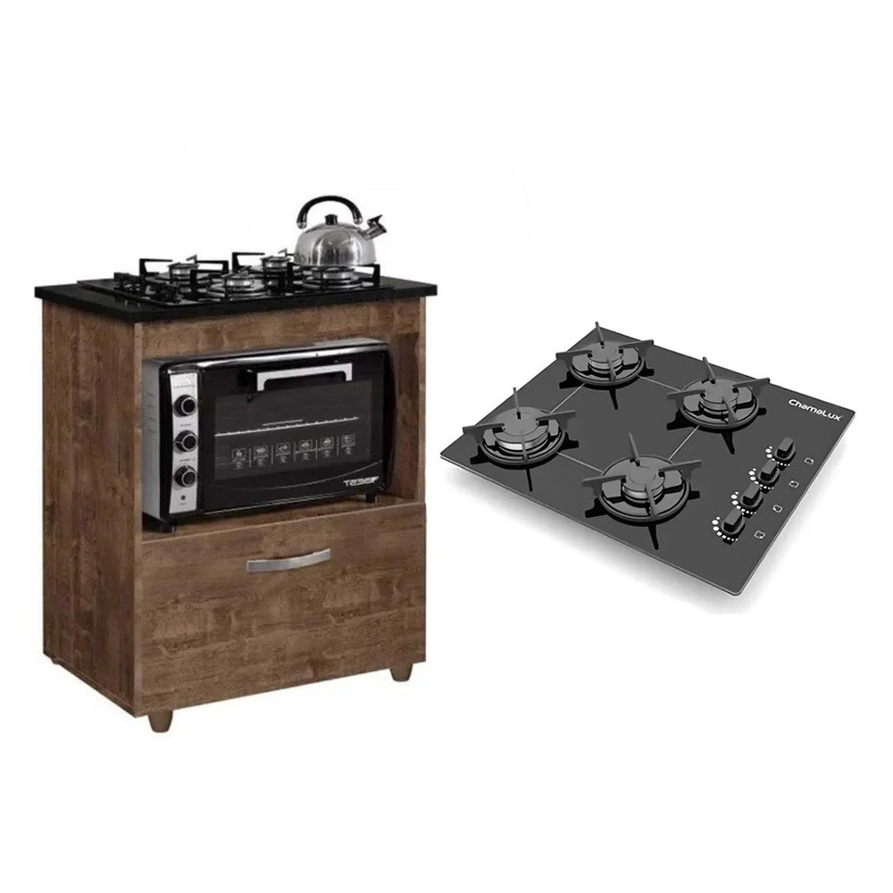 Kit BalcÃO Cooktop 1 Porta Salvia Com FogÃO 4 Bocas Bivolt Chamalux em Oferta na Shopee