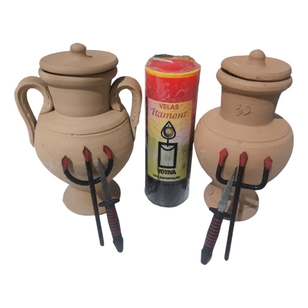 Kit Firmeza De Exú Pombagira Quartinha De Barro Vela 7 Dias