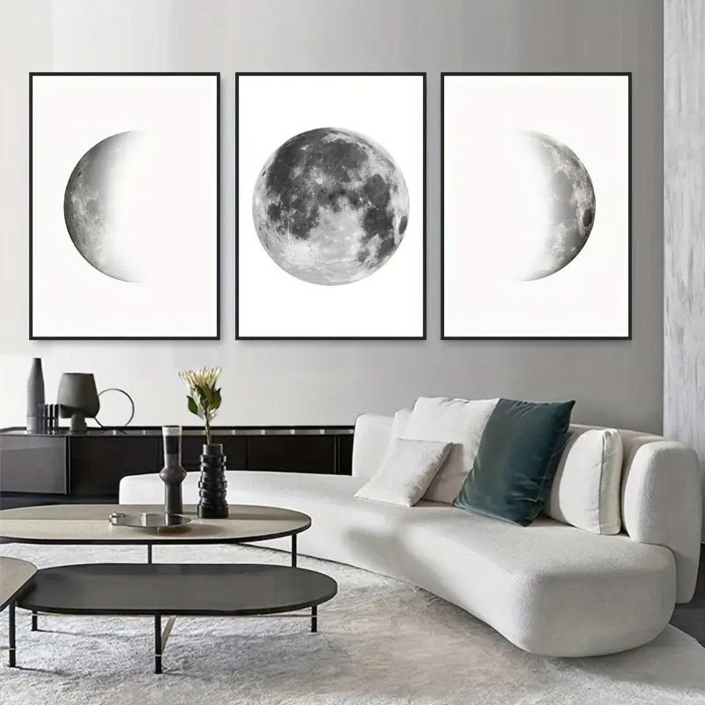 Kit 3 Quadros Decorativos Cinza da Lua Parede Escritório Sala