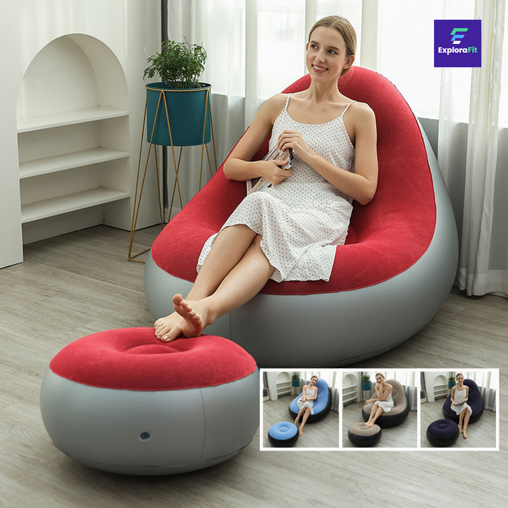 Poltrona e Puff Inflável Ultra Lounge Portátil Sofá Descanso Preguiçoso Conjunto