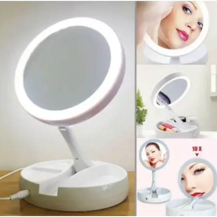 Espelho com Led De Mesa Com Aumento 10x Led luz Dobravel Para Maquiagem em Oferta na Shopee