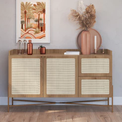 Aparador Buffet Para Sala de Jantar 139cm Industrial Indy A03 Hanover Dourado - Lyam Decor