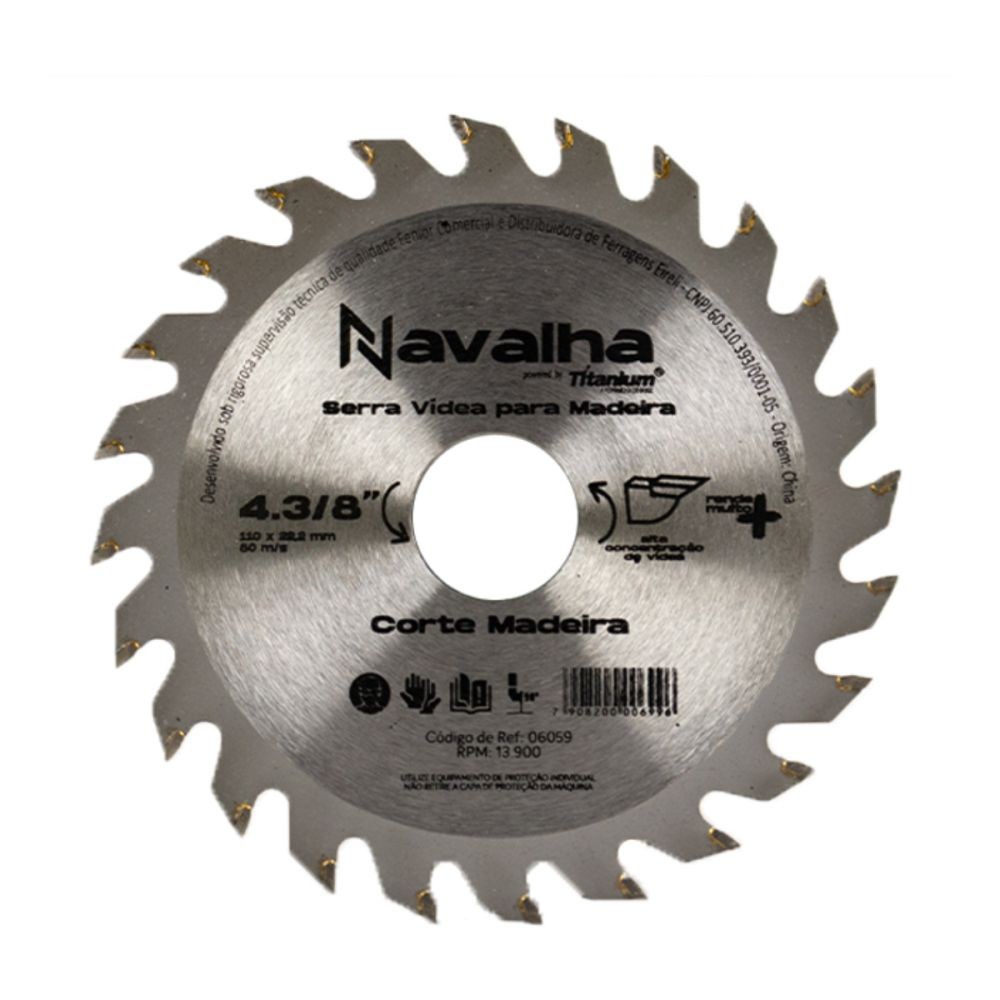 Disco Serra Circular Navalha 4.3/8" 110mm 24 Dentes Titanium