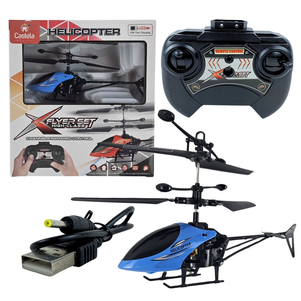 Brinquedo Helicóptero de Controle remoto Azul Infravermelho CBS0394A - Castela em Oferta na Shopee