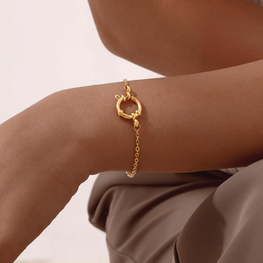 Detalhes do Vnox Fivela Clipe De Papel Corrente Pulseira 18K Banhado A Ouro Pulseiras De Mão Femininas Joias De Aço Inoxidável Prese