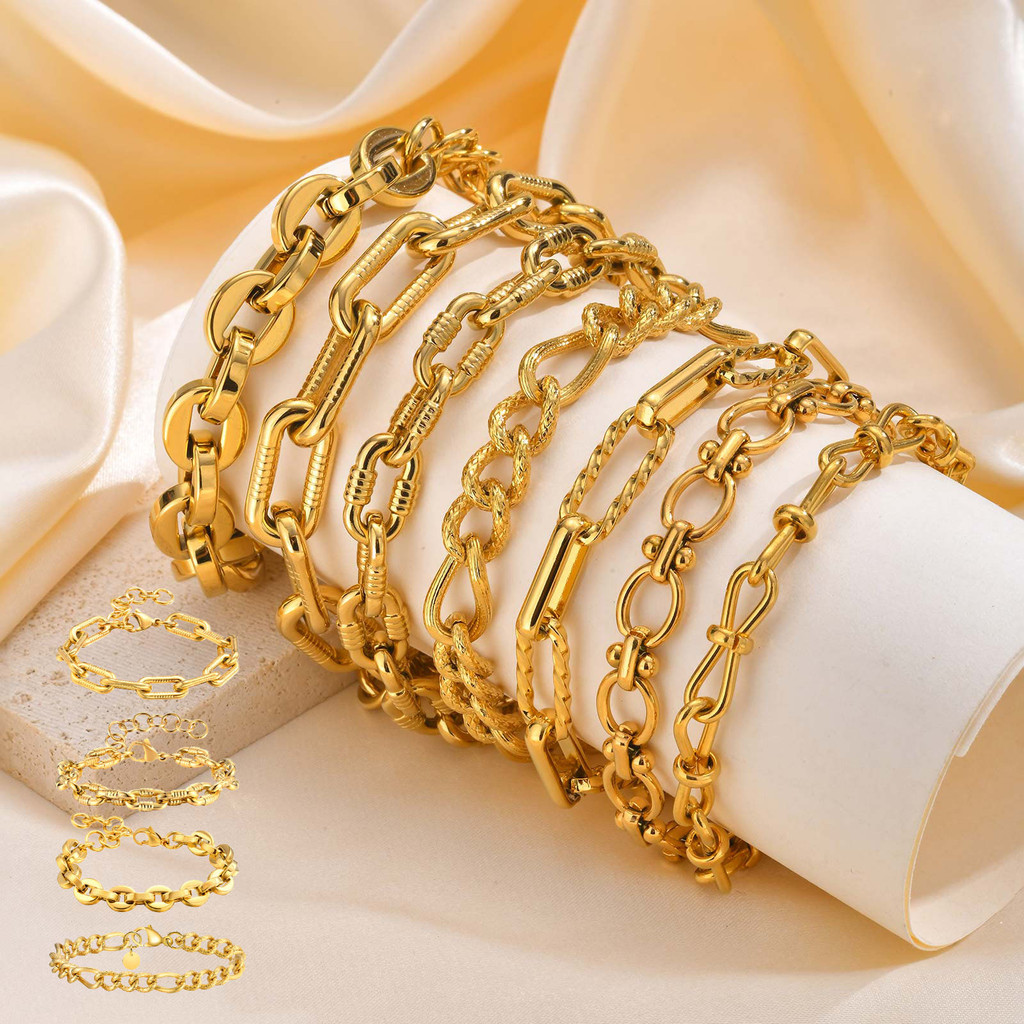 Vnox Pulseira De Corrente Artesanal De Aço Inoxidável Para Mulheres , Amuletos De Ouro 18k , Ajustável , Joias Da Moda M em Oferta na Shopee