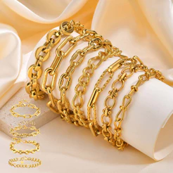 Vnox Pulseira De Corrente Artesanal De Aço Inoxidável Para Mulheres , Amuletos De Ouro 18k , Ajustável , Joias Da Moda M