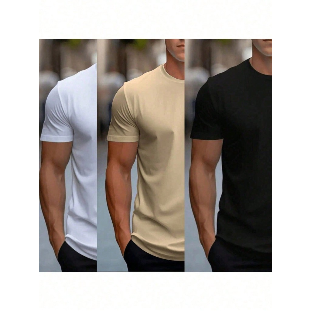 Kit 3 Camisetas Masculinas Lisa Premium Malha Penteada 100% Algodão Gola Redonda Manga Curta Básica Verão