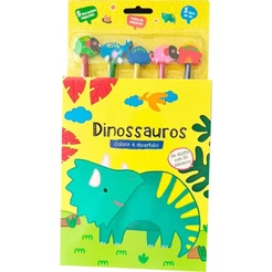 Colorir é divertido - Se divirta com 50 adesivos + Lápis + Borracha | Dinossauros