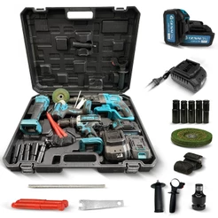 21V Kit Martelete Parafusadeira Chave De Impacto Esmerilhadeira 4 Em 1 Com Acessórios E Caixas