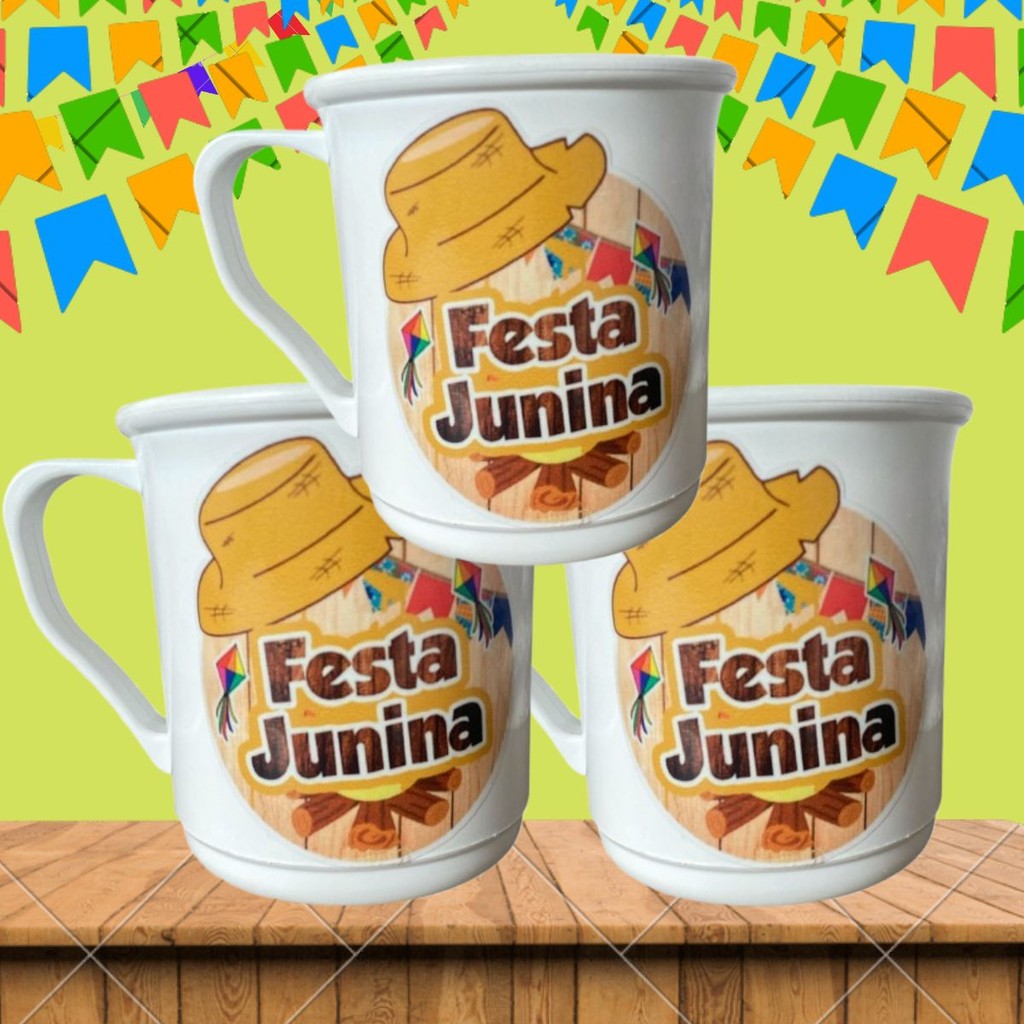 Kit 20 Canecas decorada festa junina colorida servir bebida quentão caipira arraial evento...
