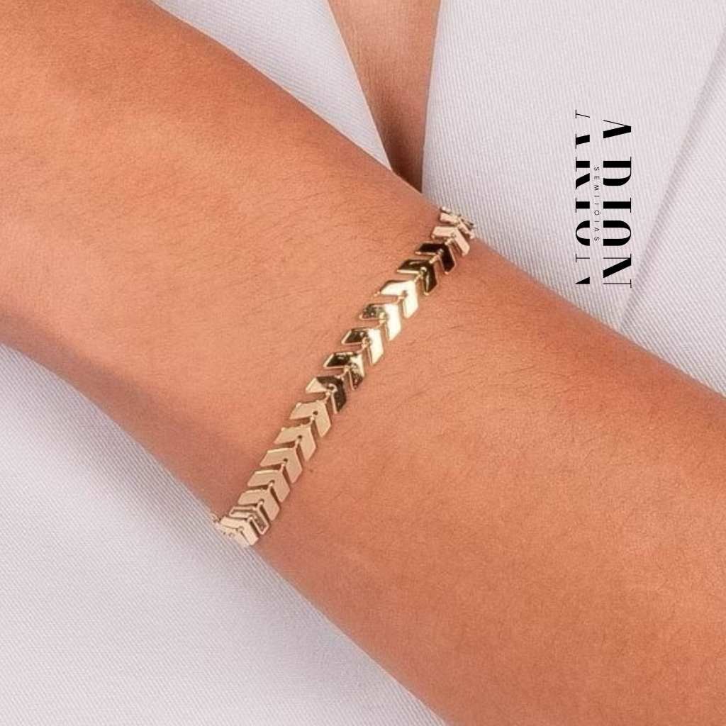 Pulseira Escama de Peixe com Fecho Lagosta - Semijoia Feminina com Banho de Ouro 18K