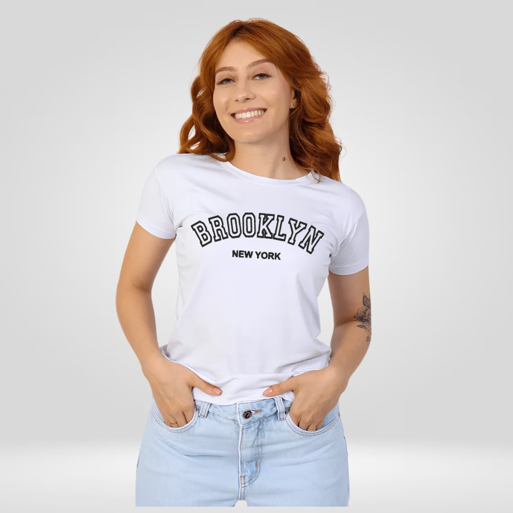 Camiseta  Brooklyn T-shirt Feminina 100% Algodão Vértice Delicadeza e Conforto