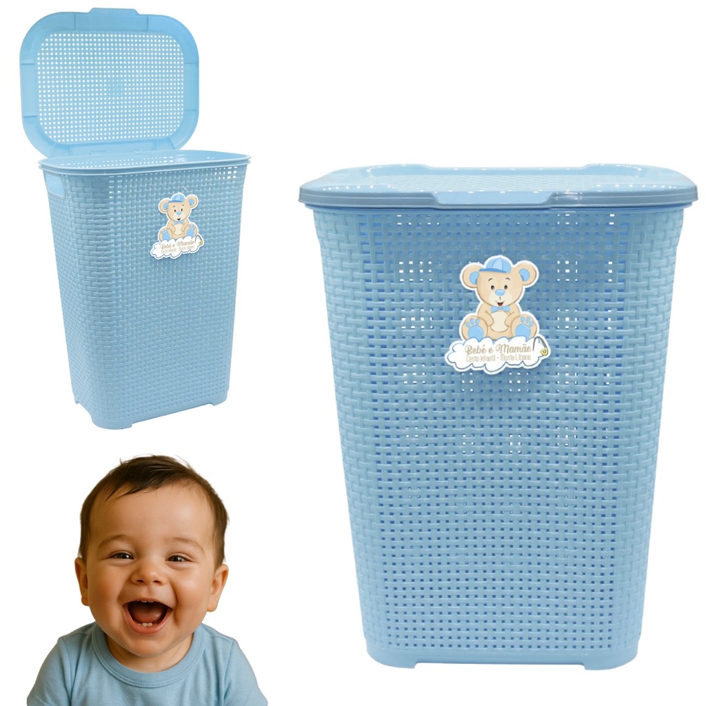 Cesto Infantil Bebê Mamãe Organizador 30L Azul Resistente