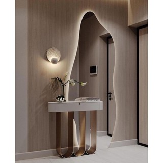 Espelho Orgânico 120x50cm c/ LED Quente – Form, 2 Suportes Vertical/Horizontal, Decorativo e Moderno