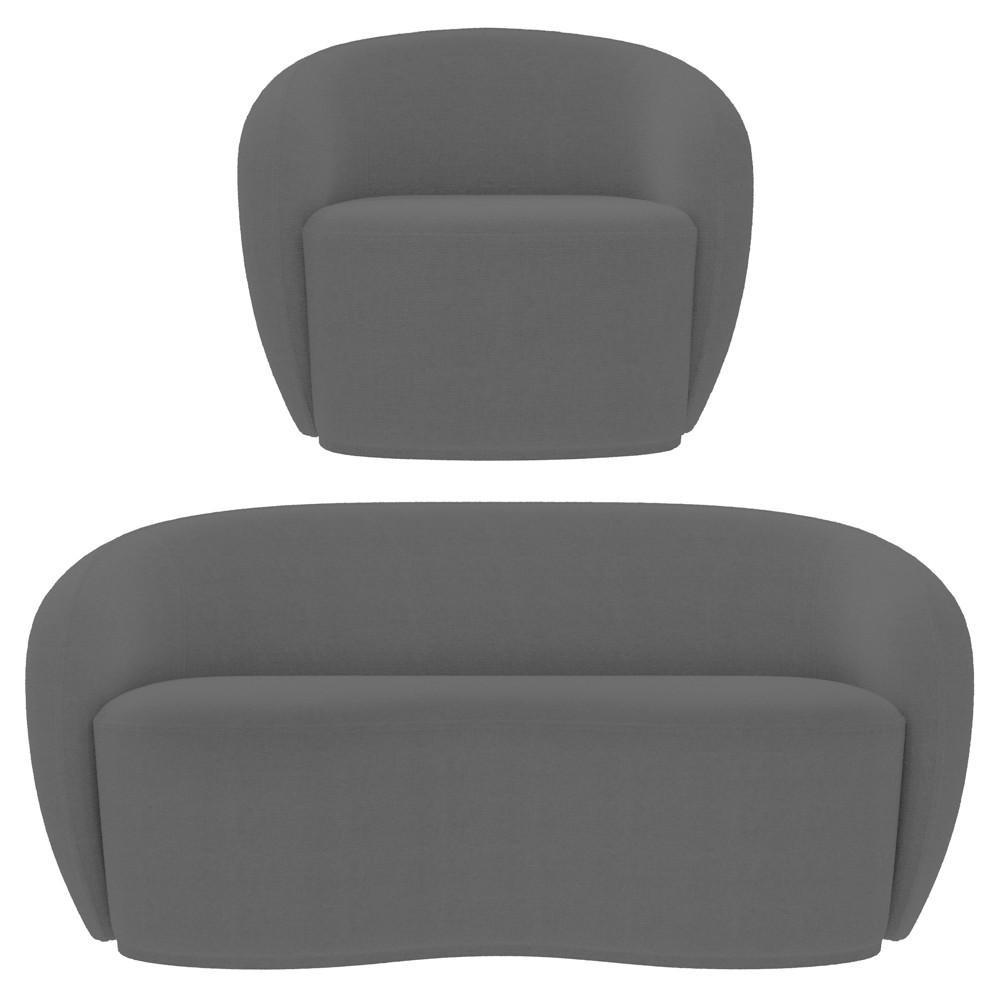 Sofá 3 Lugares Living 180cm e 1 Poltrona Giratória Garbin Z08 Boucle Cinza - Mpozenato