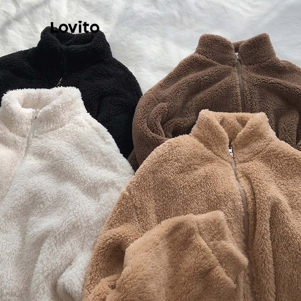 Lovito Casual Casaco Feminino Liso Básico com Zíper LNE29211 (Damasco/Marrom/Cáqui Claro/P...